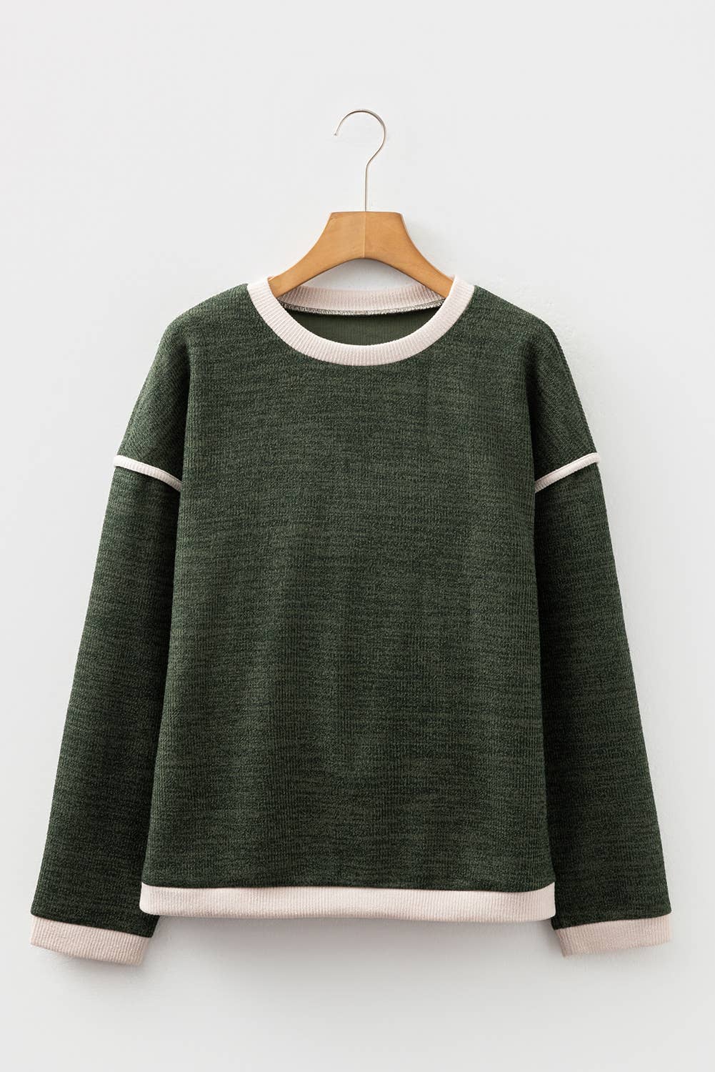 Olive +Tan Trim Knit Sweater