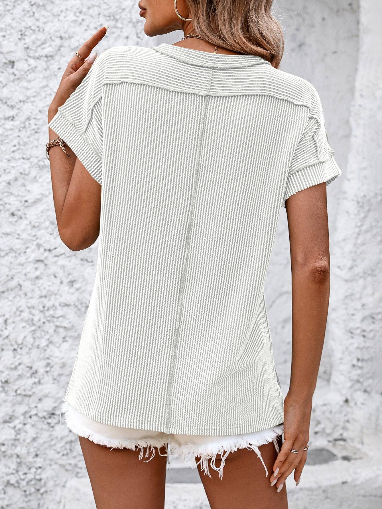 Backstitch Ribbed Casual Top- Multiple Colors Available