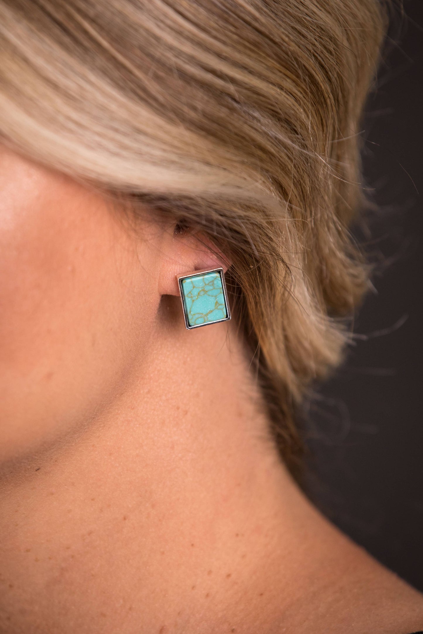 Rectangular Turquoise Stud Earrings