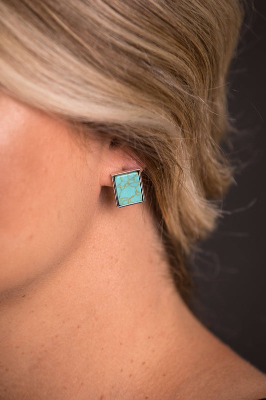 Rectangular Turquoise Stud Earrings