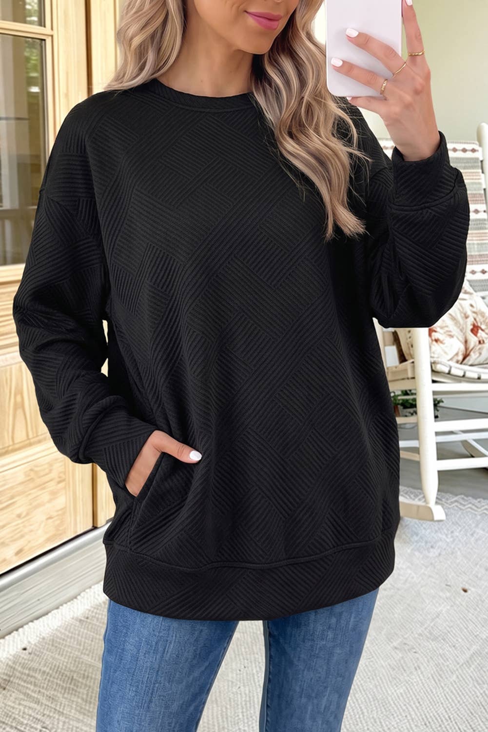 Textured Pocketed Pullover