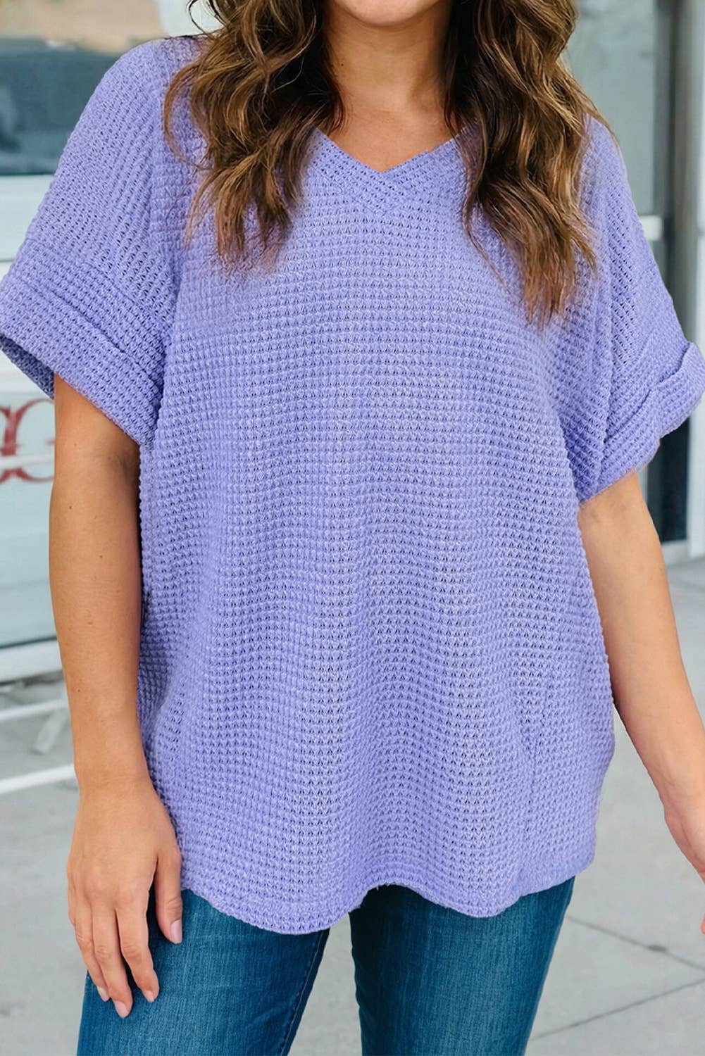 Waffle V Neck Top