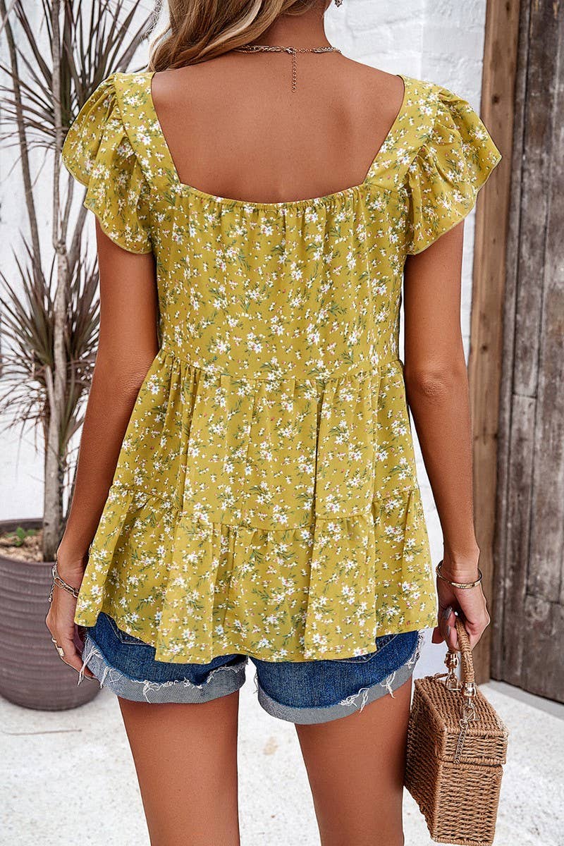FLORAL SQUARE COLLAR TOP