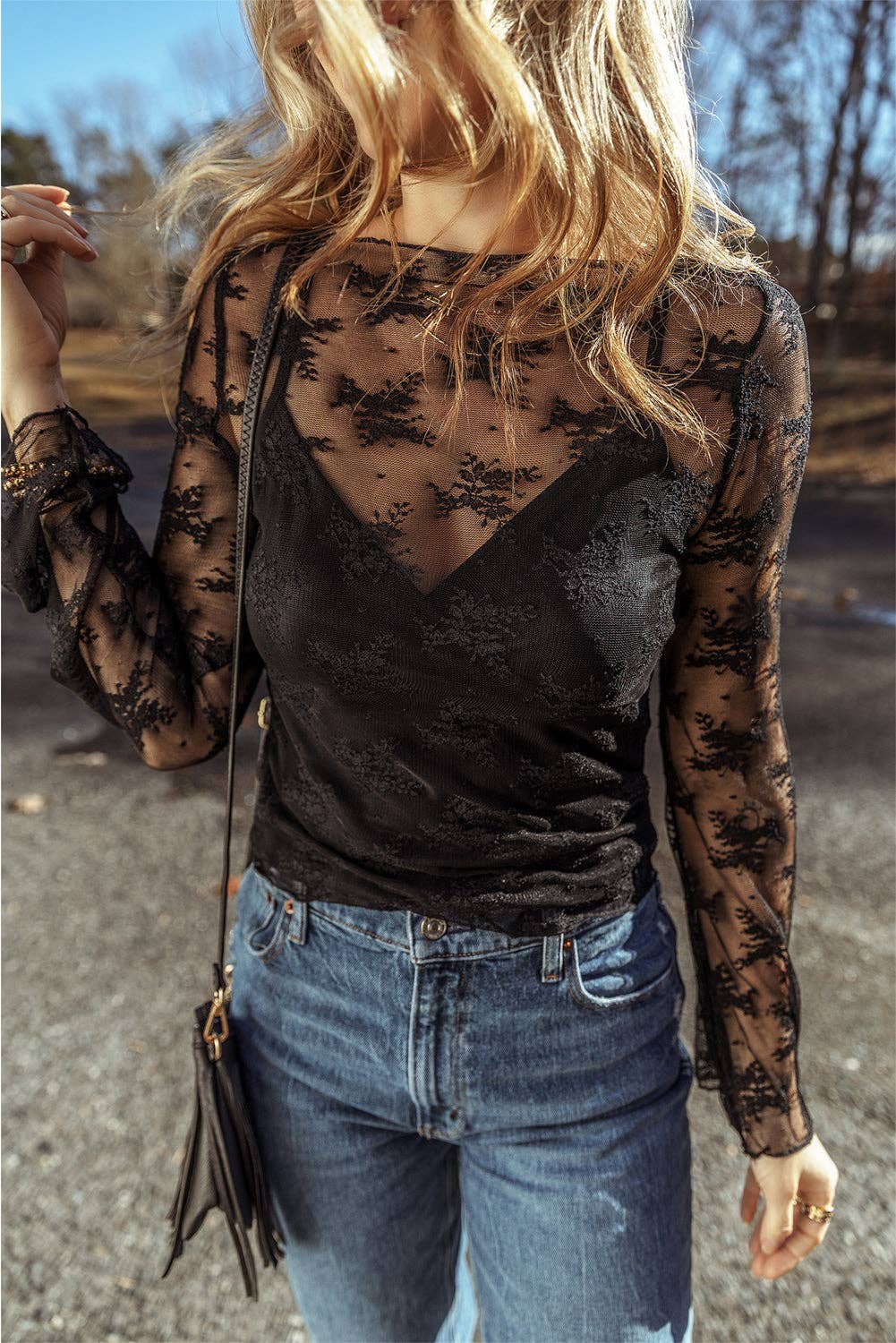 Tan Lace Mesh Top