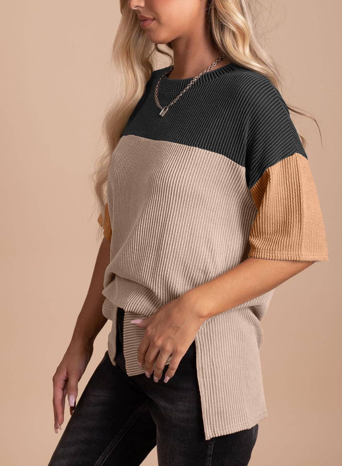 Ribbed Tri-Colored Top