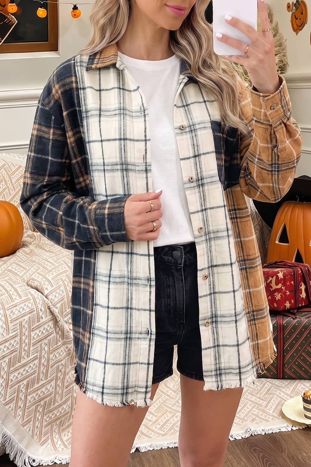 Tri-Colored Plaid Button Up