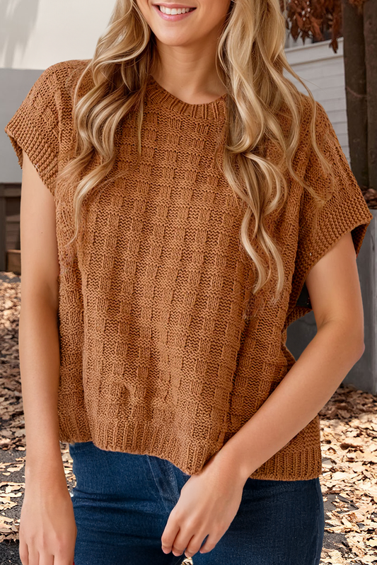 Carmel Round Neck Textured Knit Sweater Vest