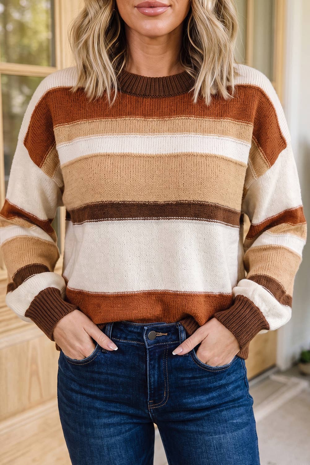 Rust + Tan Striped Sweater