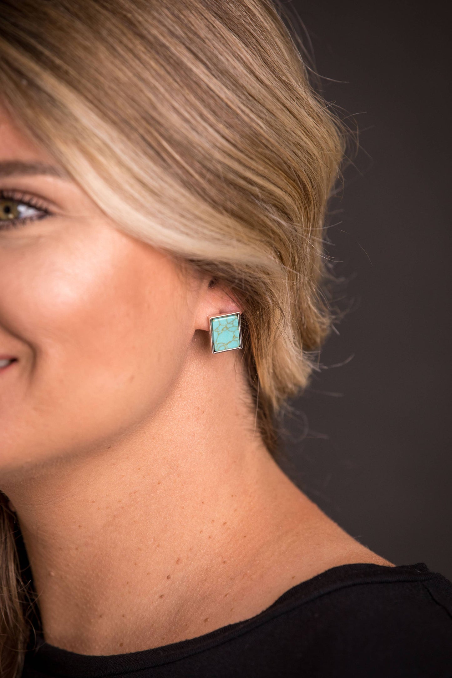 Rectangular Turquoise Stud Earrings