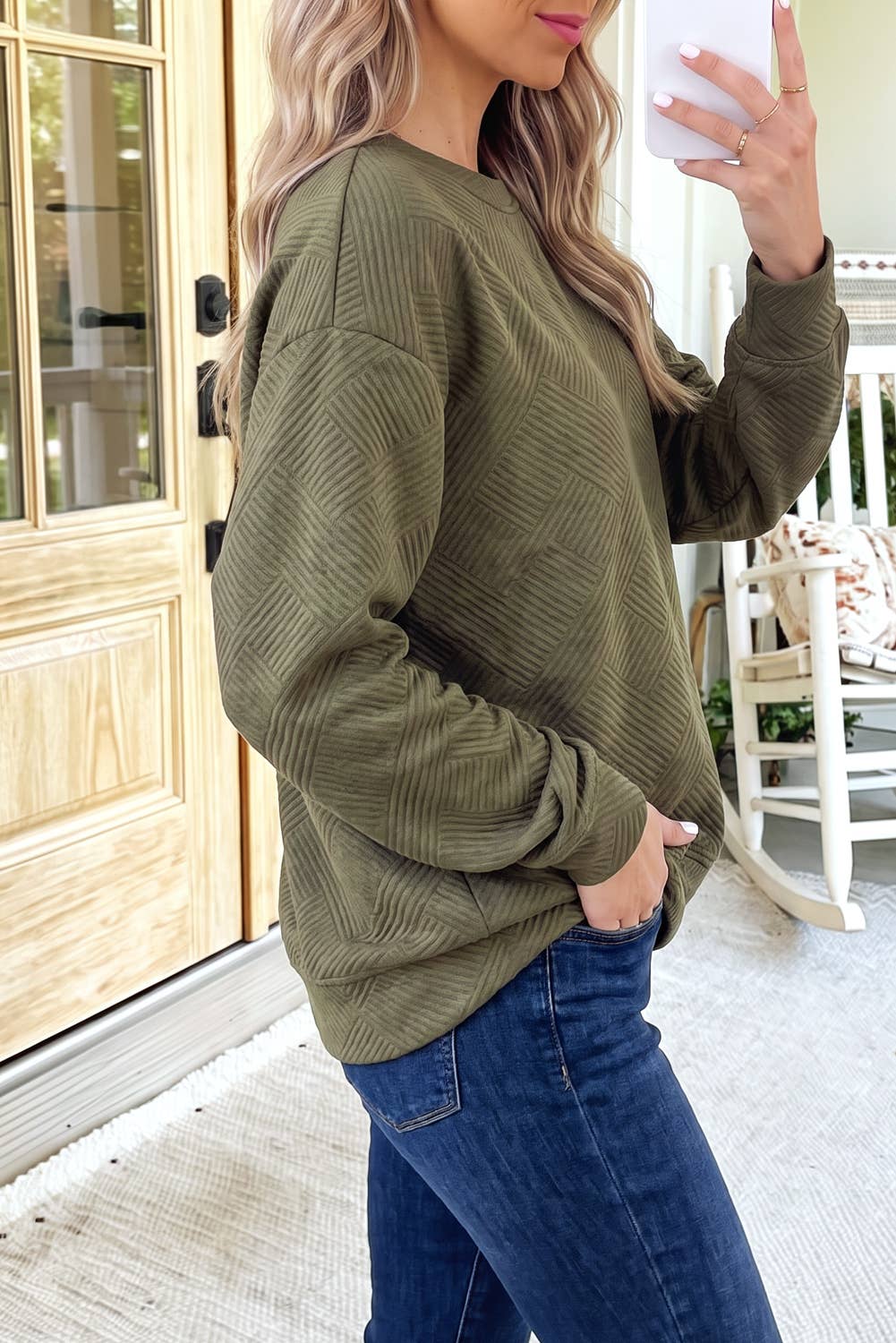 Textured Pocketed Pullover