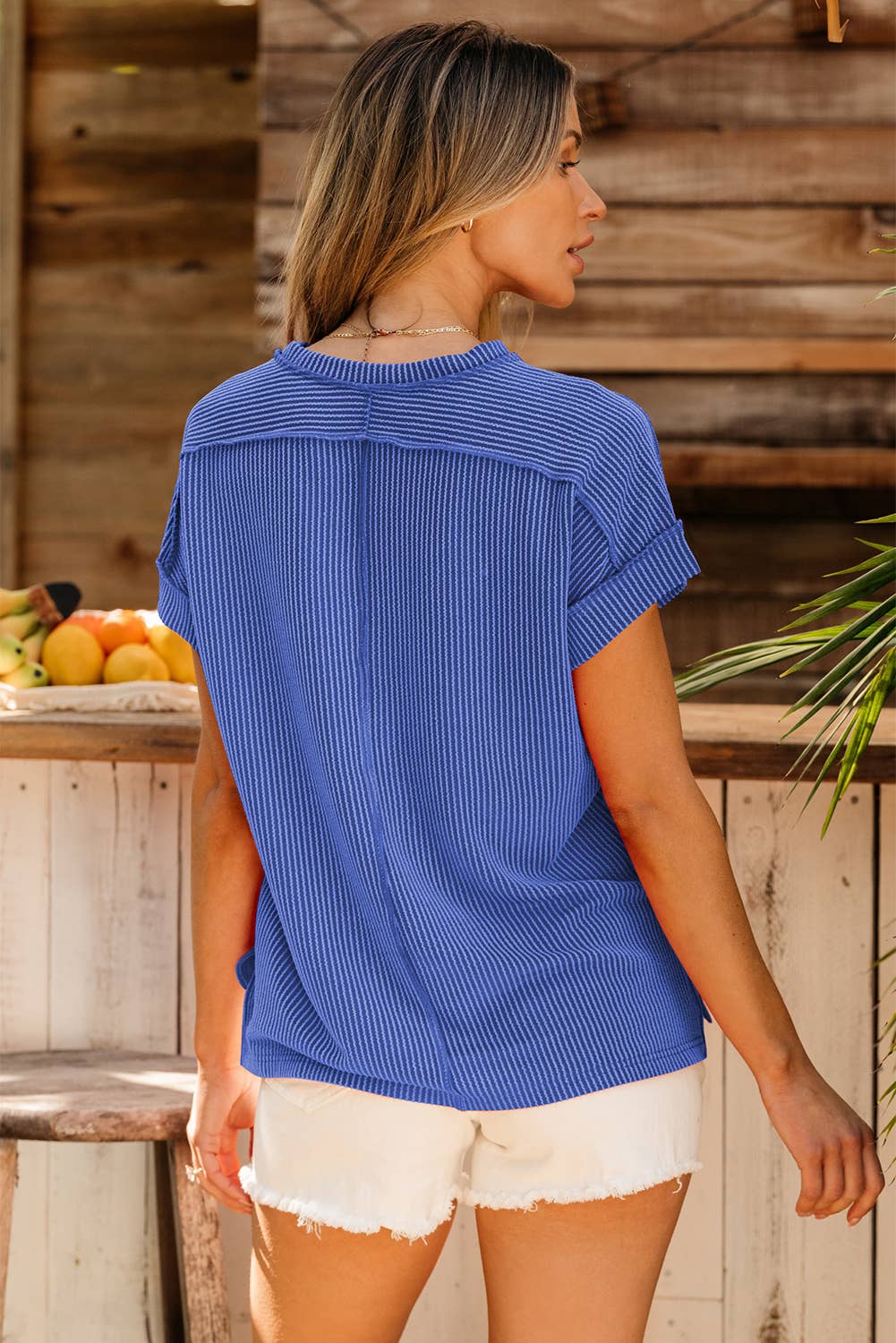 Backstitch Ribbed Casual Top- Multiple Colors Available