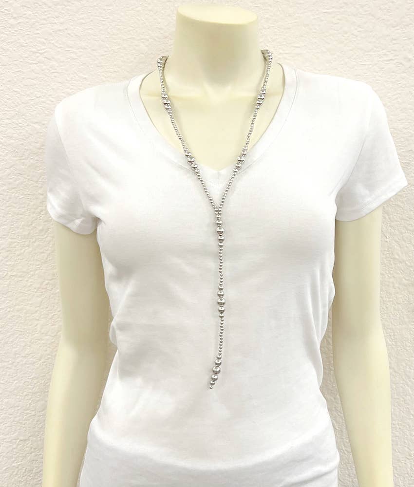 31" Clustered Silver Navajo “Y” Tassel Necklace