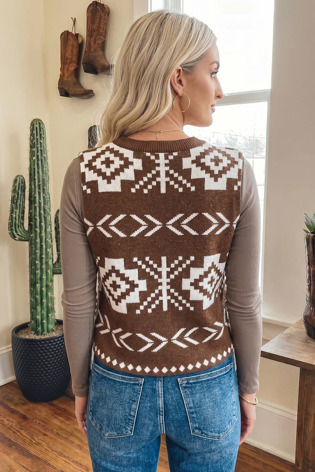 Aztec Button-Up Sweater Vest