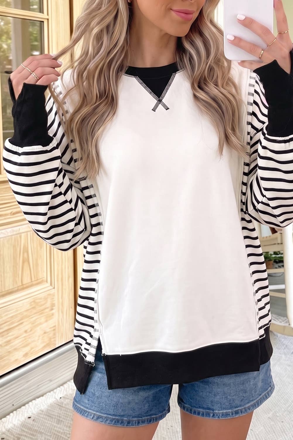 B&W Stripe Sleeve Sweater