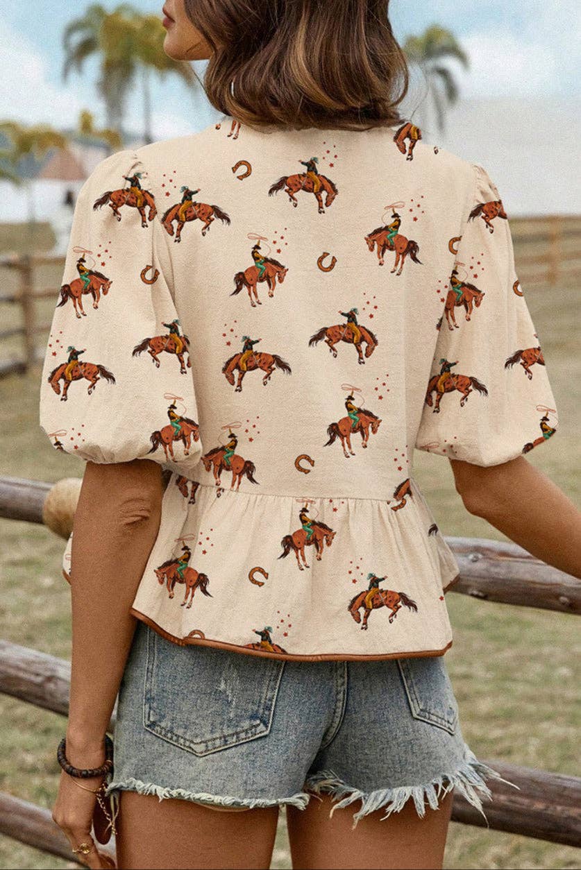 Cowboy Puff Sleeve Blouse