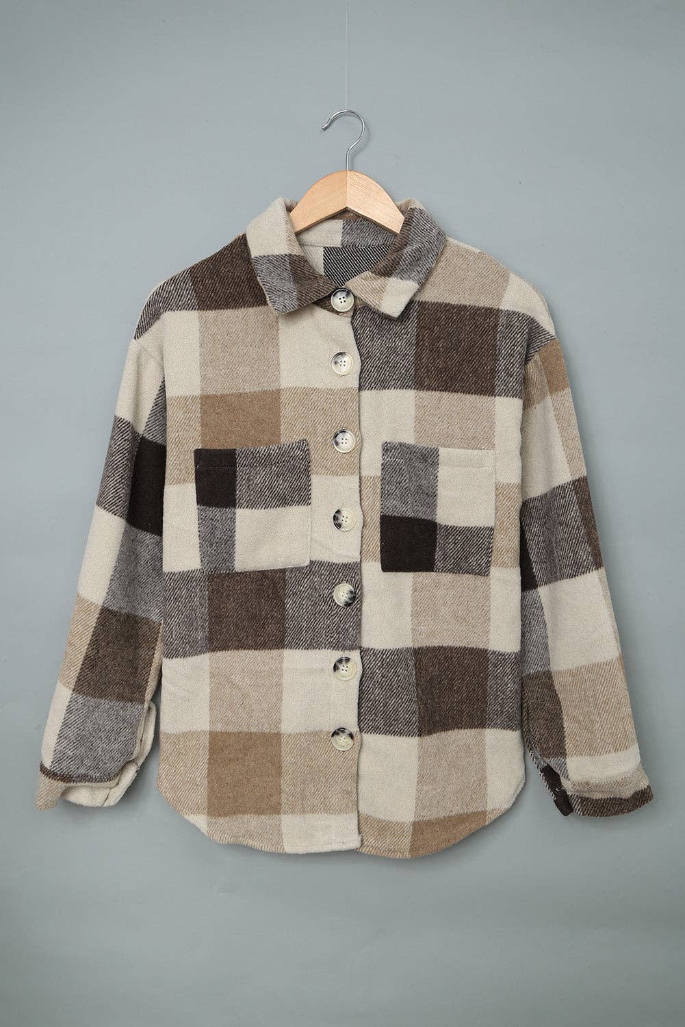 Neutral Plaid Shacket with Pockets