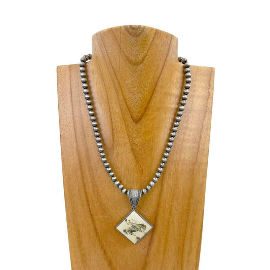 Silver Cowboy Square Pendent Navajo Necklace
