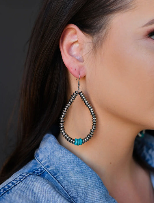 Metallic silver and Turquoise Teardrop Earrings