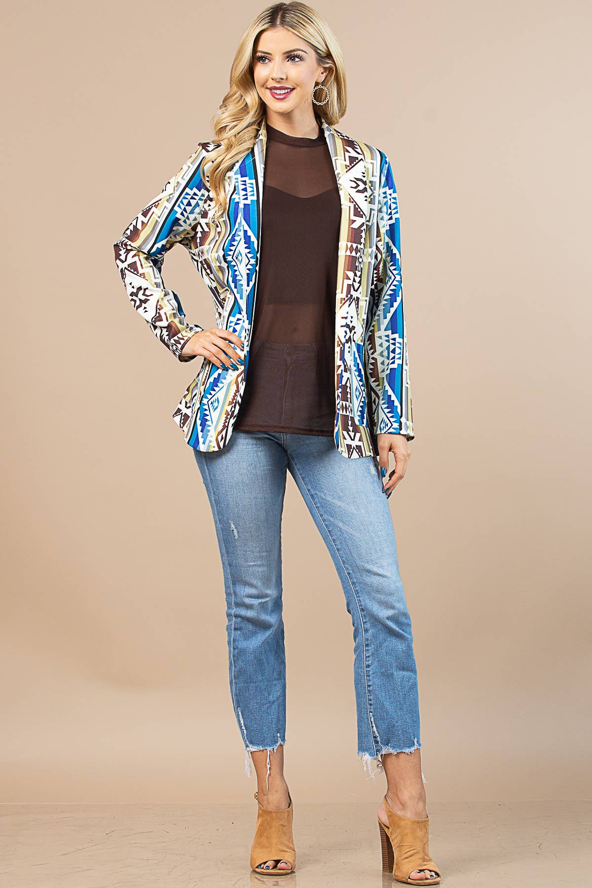 BROWN SOLID MOCK NECK MESH