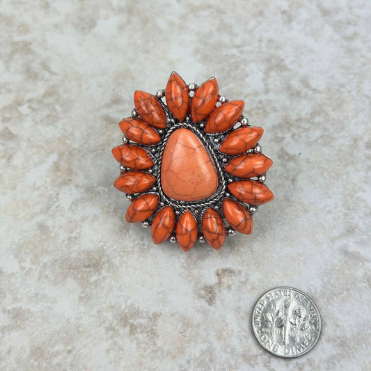 Silver& Rust Stone concho adjustable Ring