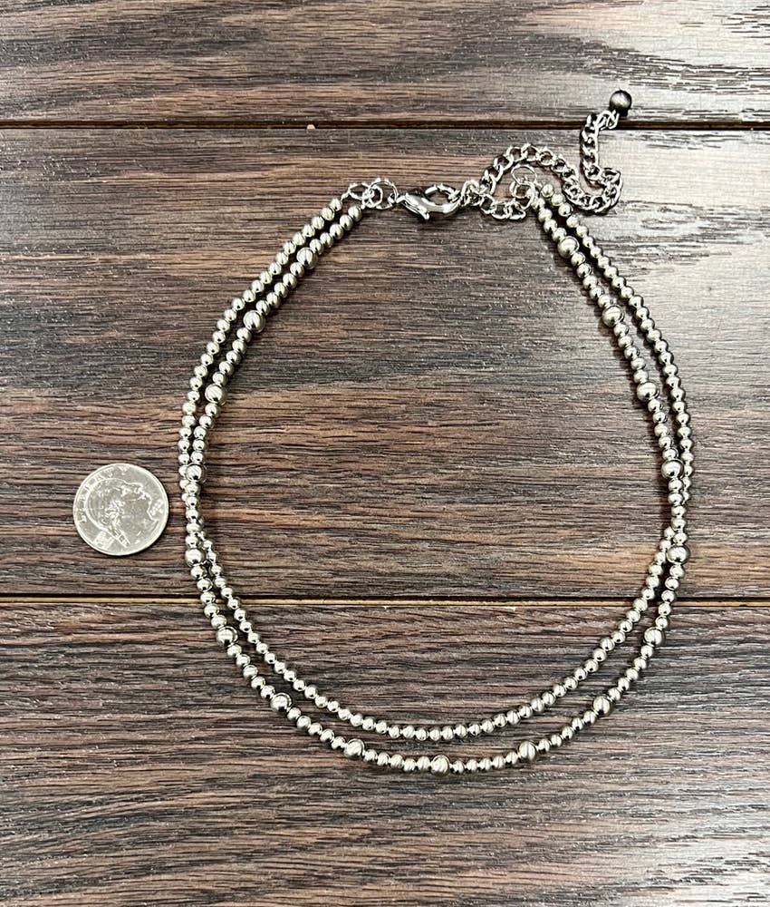 2-strand Polish Silver Navajo Bead Necklace