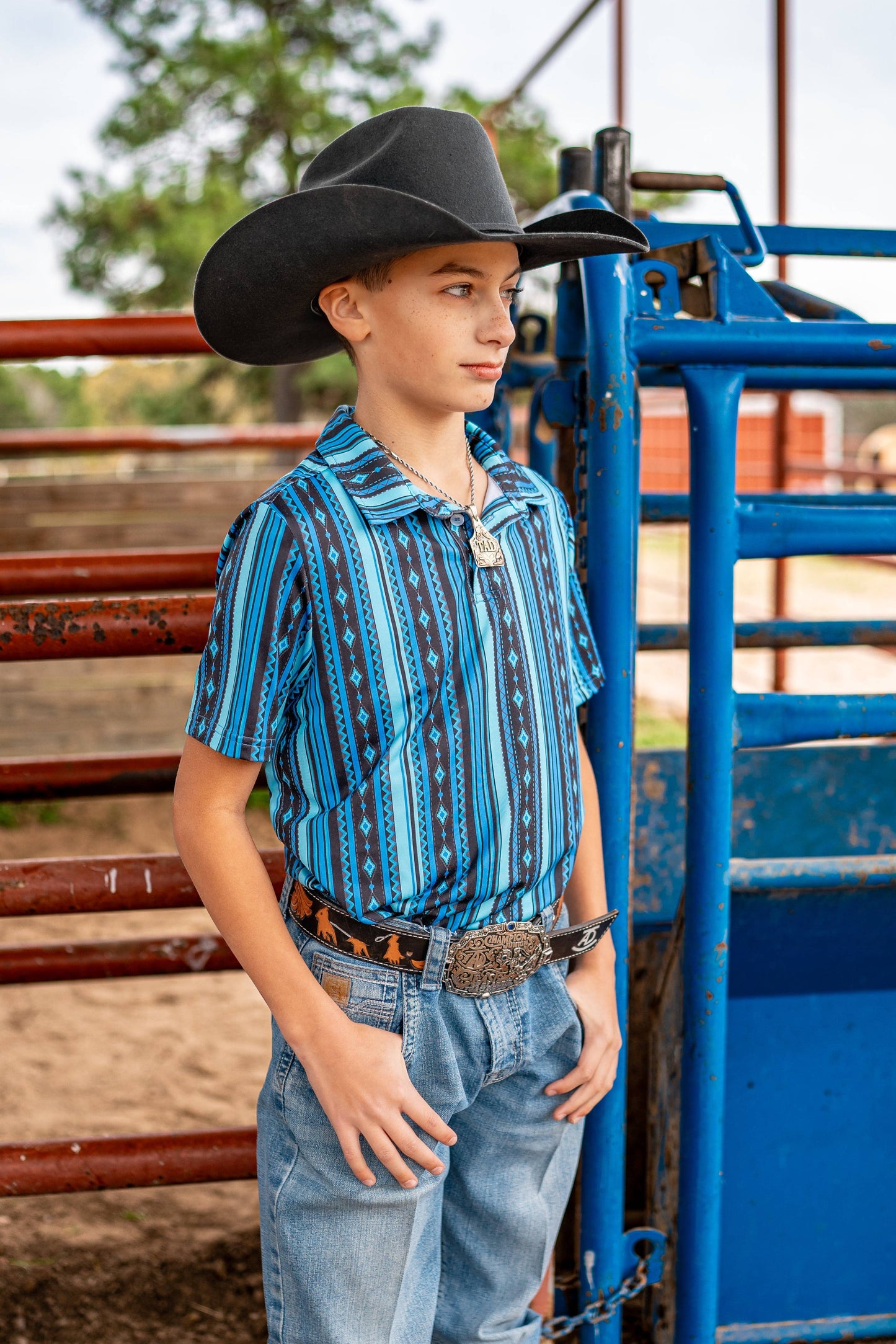 Blue Aztec Polo - Youth