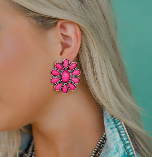 Pink Flower Cluster Earrings