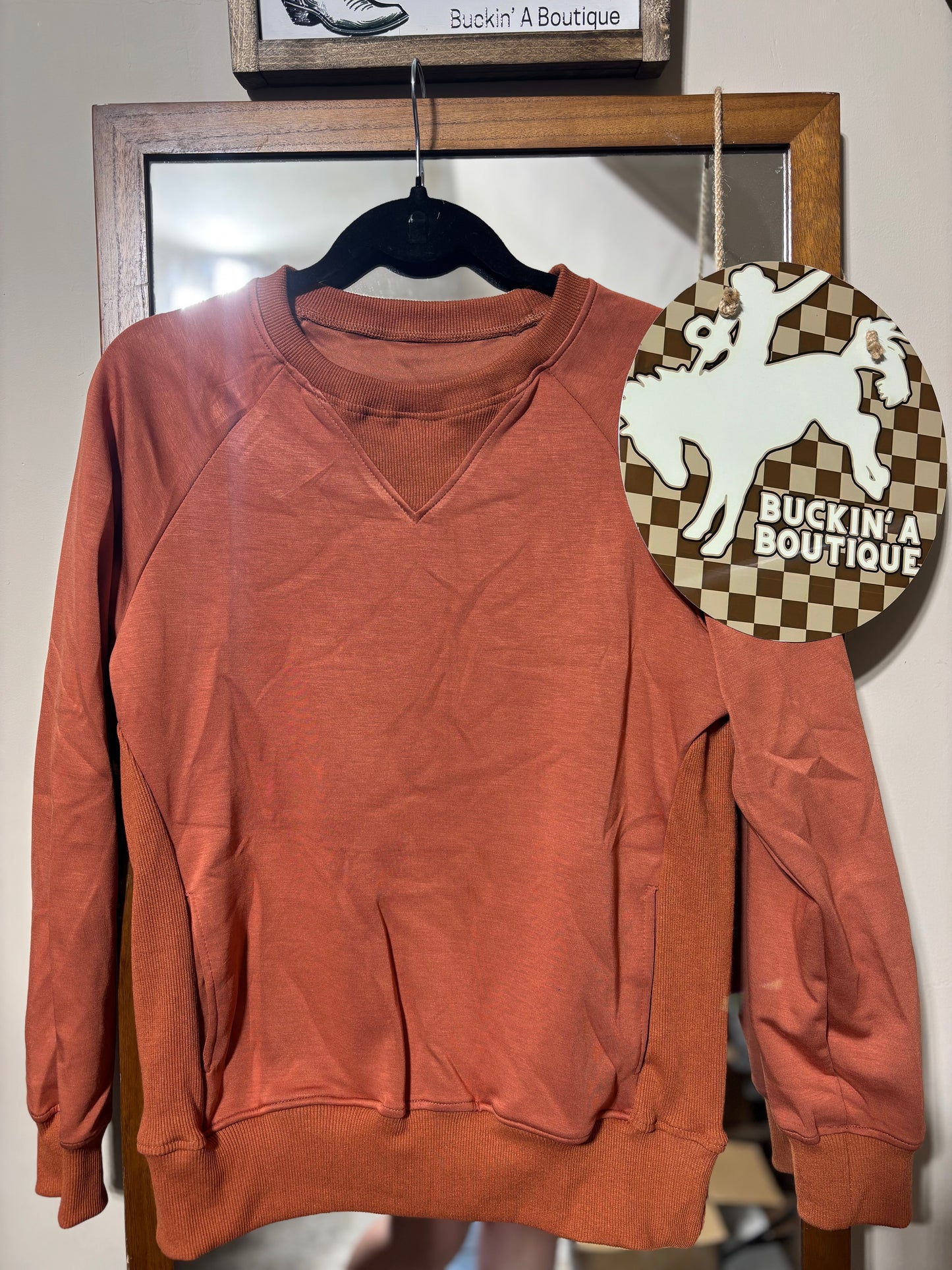 Rust Pocketed Crewneck