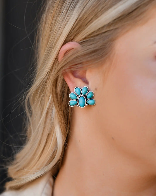 Half Flower Turquoise Earrings