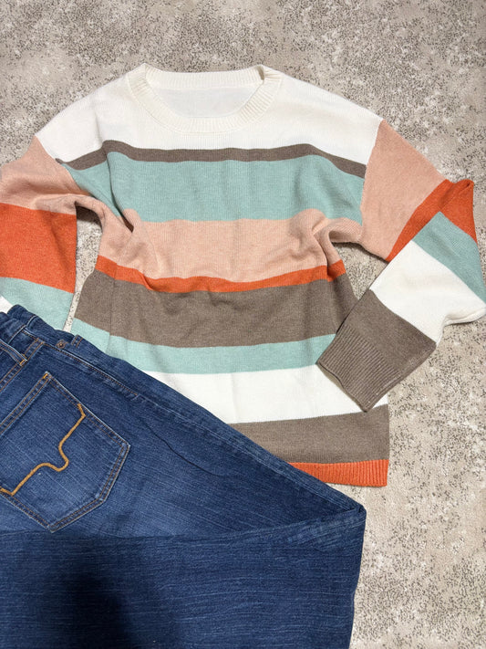 Striped Multi-Color Drop Shoulder Sweater