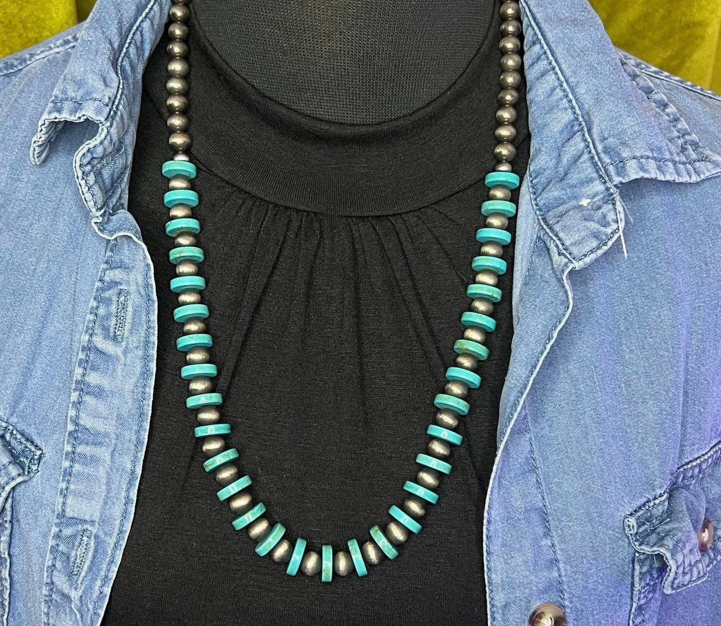 Long Turquoise Disk Necklace
