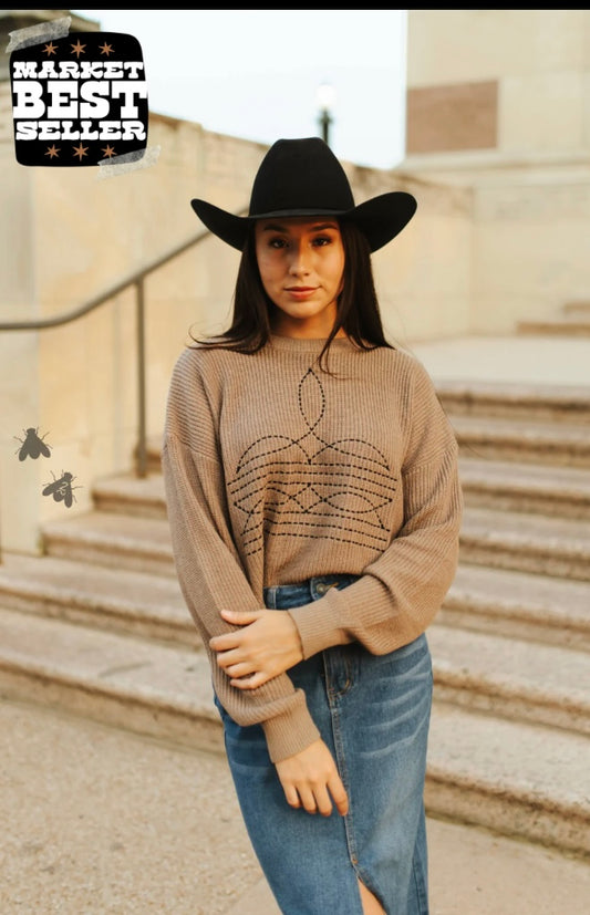 TAN BOOT STITCH SWEATER