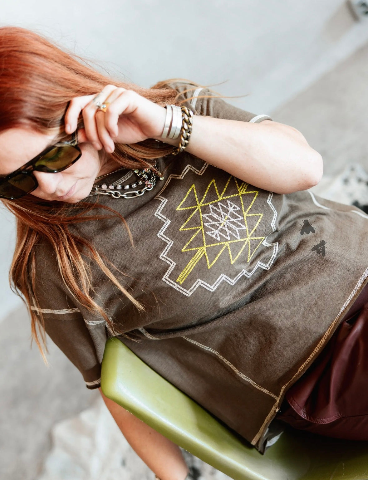 Embroidered Aztec Coffee Top