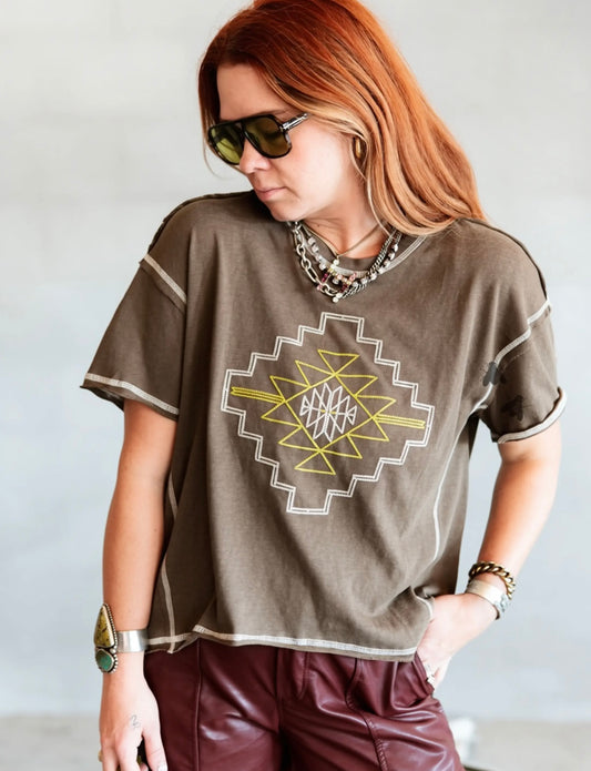 Embroidered Aztec Coffee Top