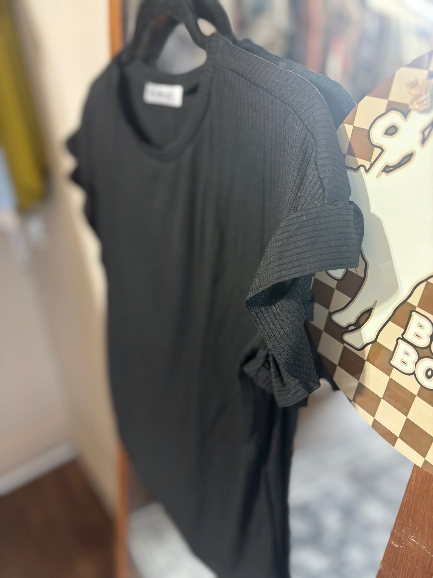 Black Simple Ruffled Sleeve Ribbed Top