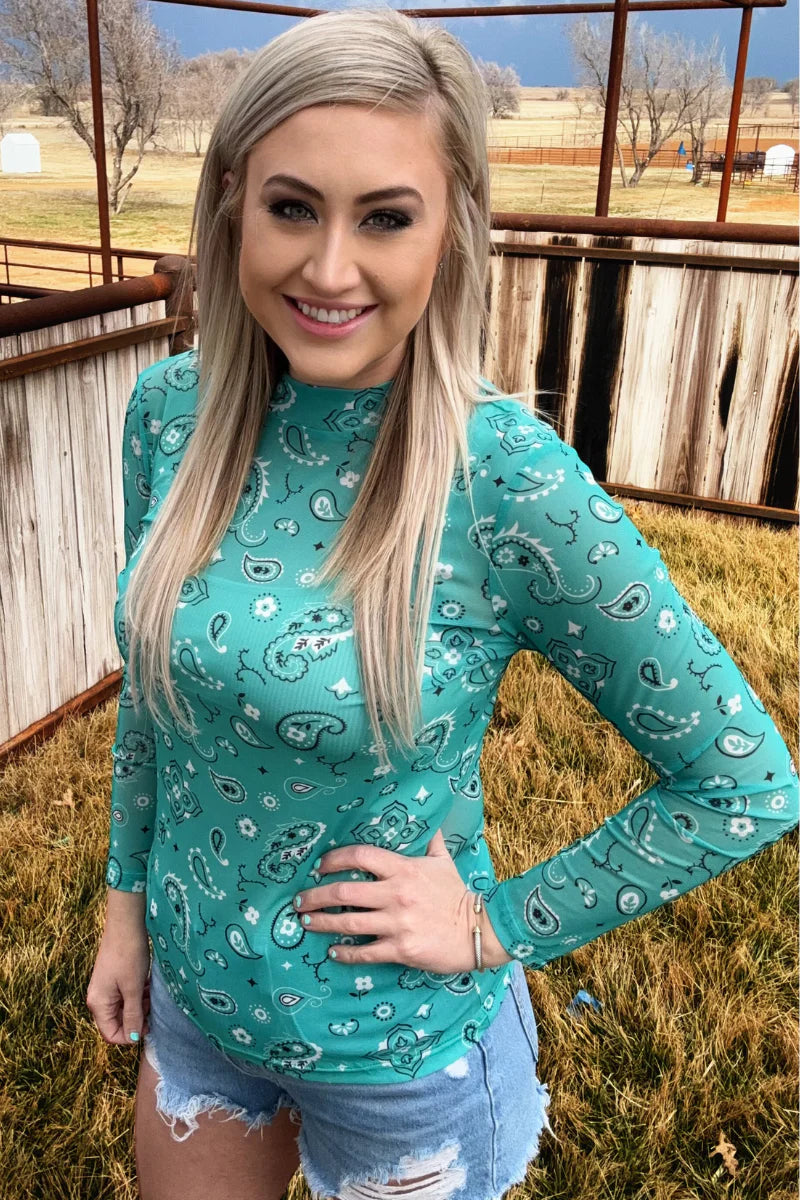 Turquoise Paisley Women’s Mesh Top