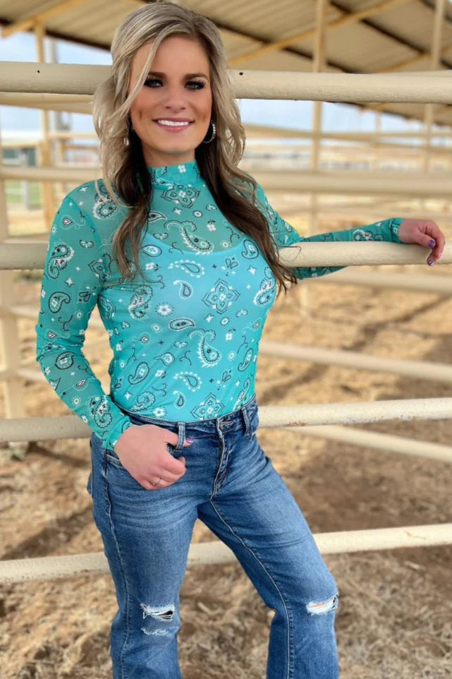 Turquoise Paisley Women’s Mesh Top