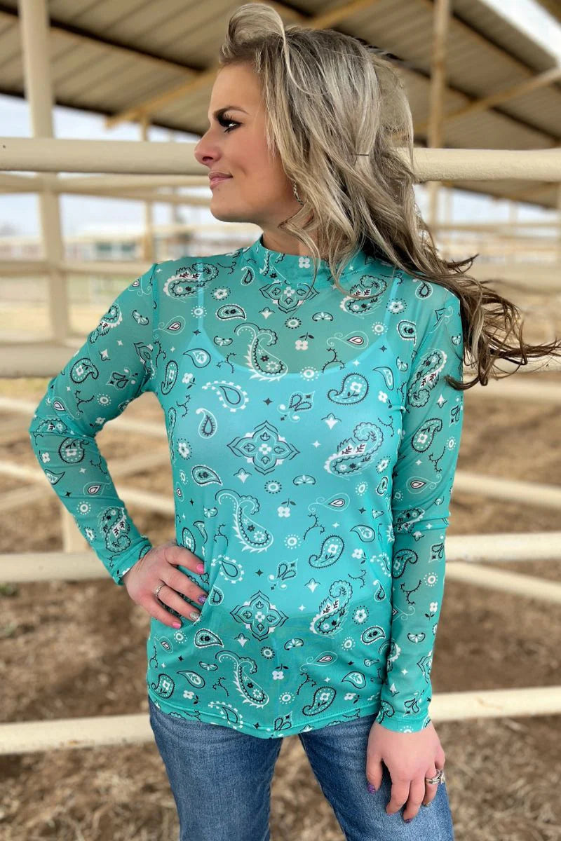 Turquoise Paisley Women’s Mesh Top