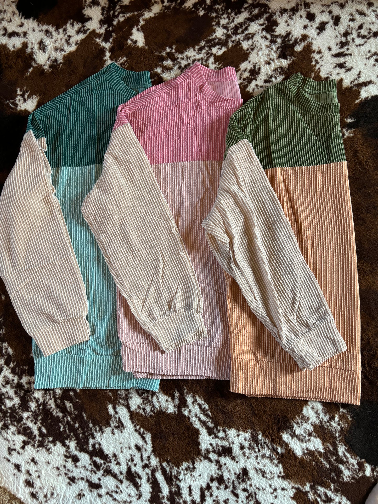 Pink colorblock textured long sleeve