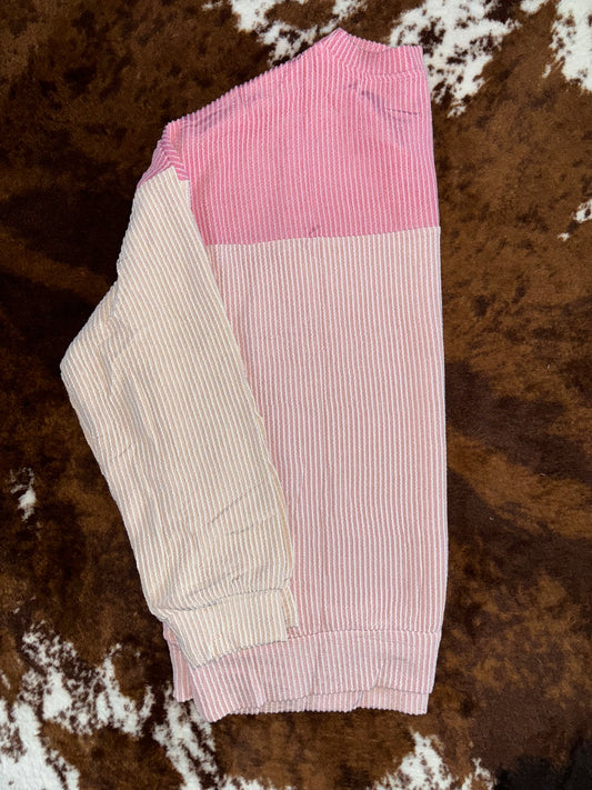 Pink colorblock textured long sleeve