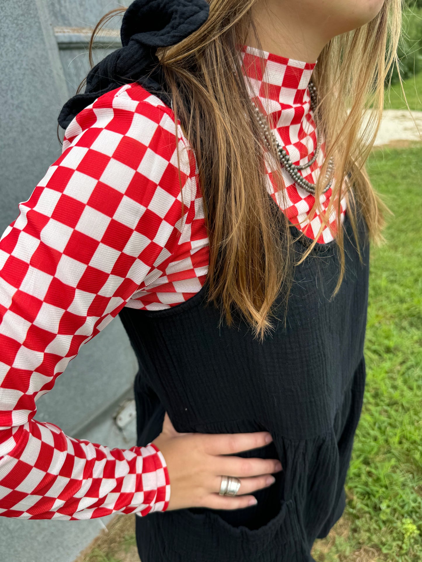 Red & White Checkered Mesh Top