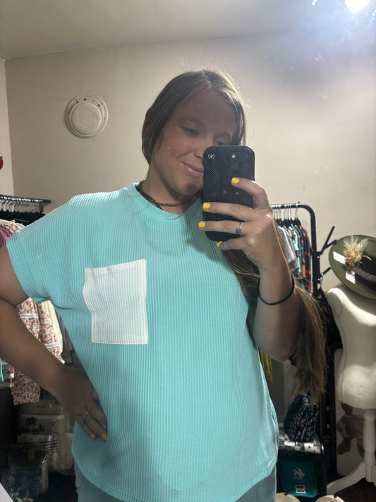 Teal Pocketed Ribbed Top