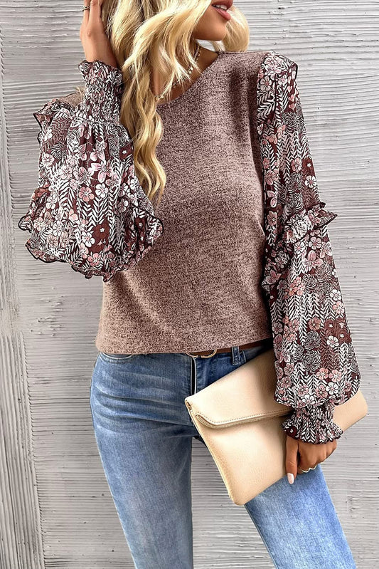 Ruffle Tiered Floral Sleeve Blouse
