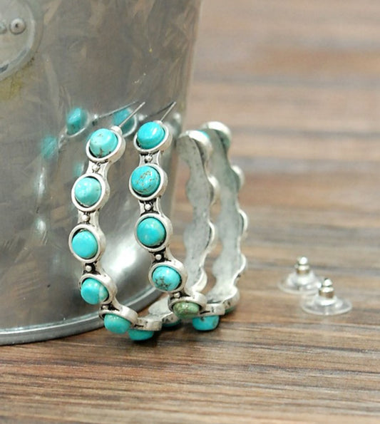 Turquoise hoop studded earrings