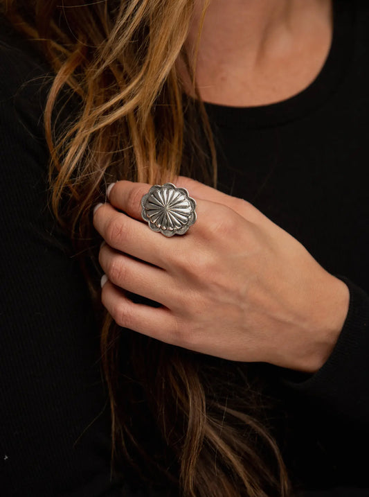 Silver Adjustable Concho Ring