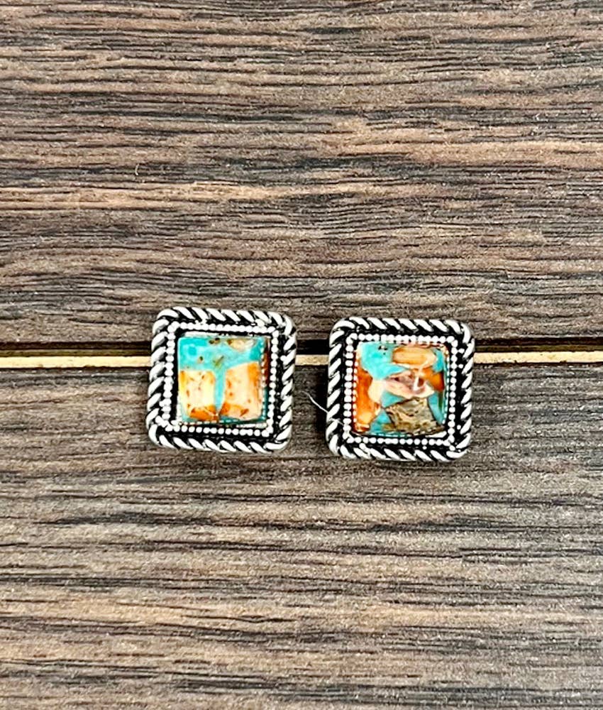 Square Turquoise & Rust Stud