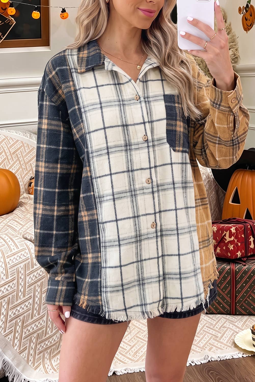Tri-Colored Plaid Button Up