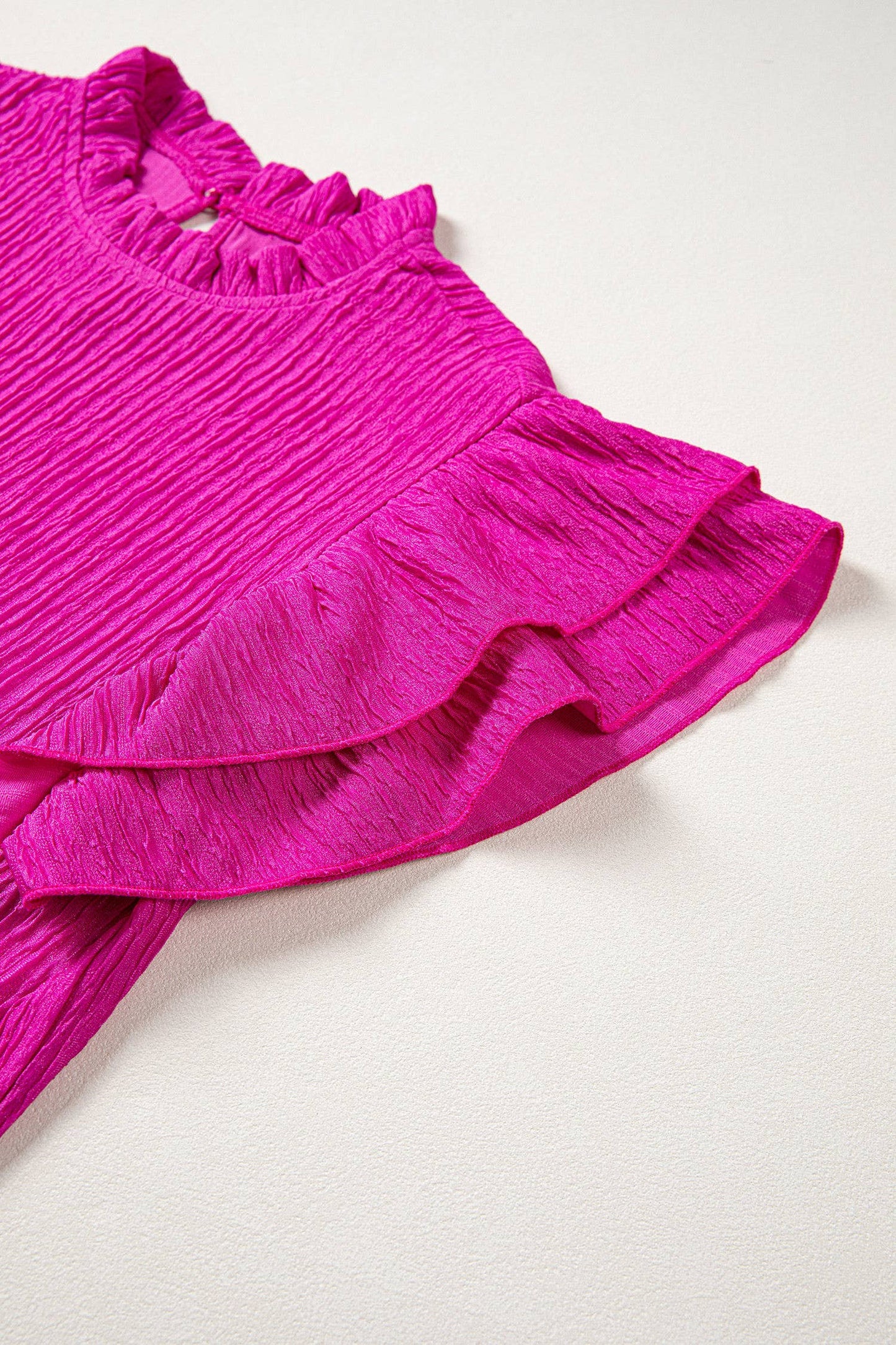 Pink Textured Ruffle Blouse