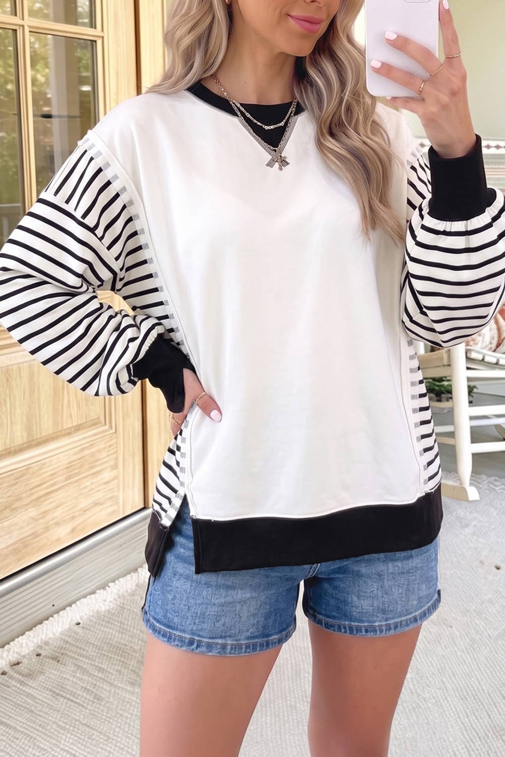 B&W Stripe Sleeve Sweater