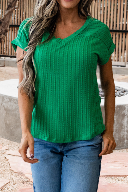 Twisted Green Texture Knit V Neck